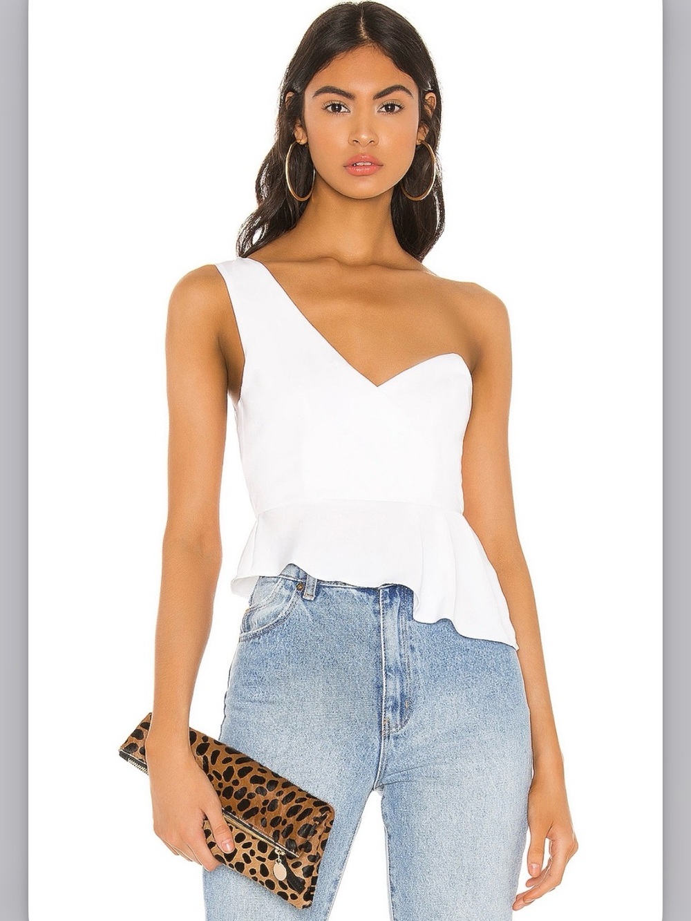 White One-Shoulder Peplum Top - Karlie (Superdown from Revolve) NWT